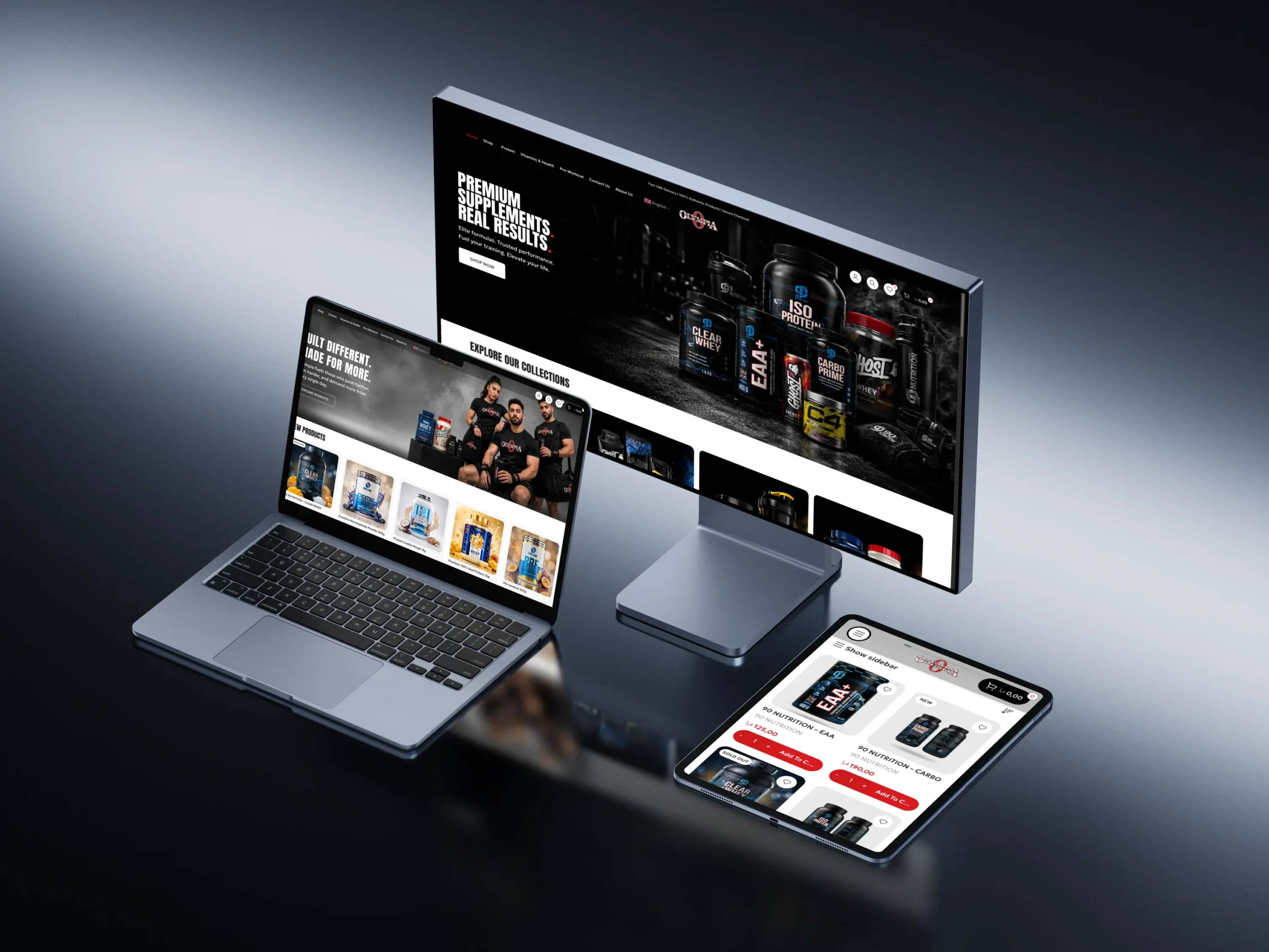 Olympia Supplement e-commerce website mockup