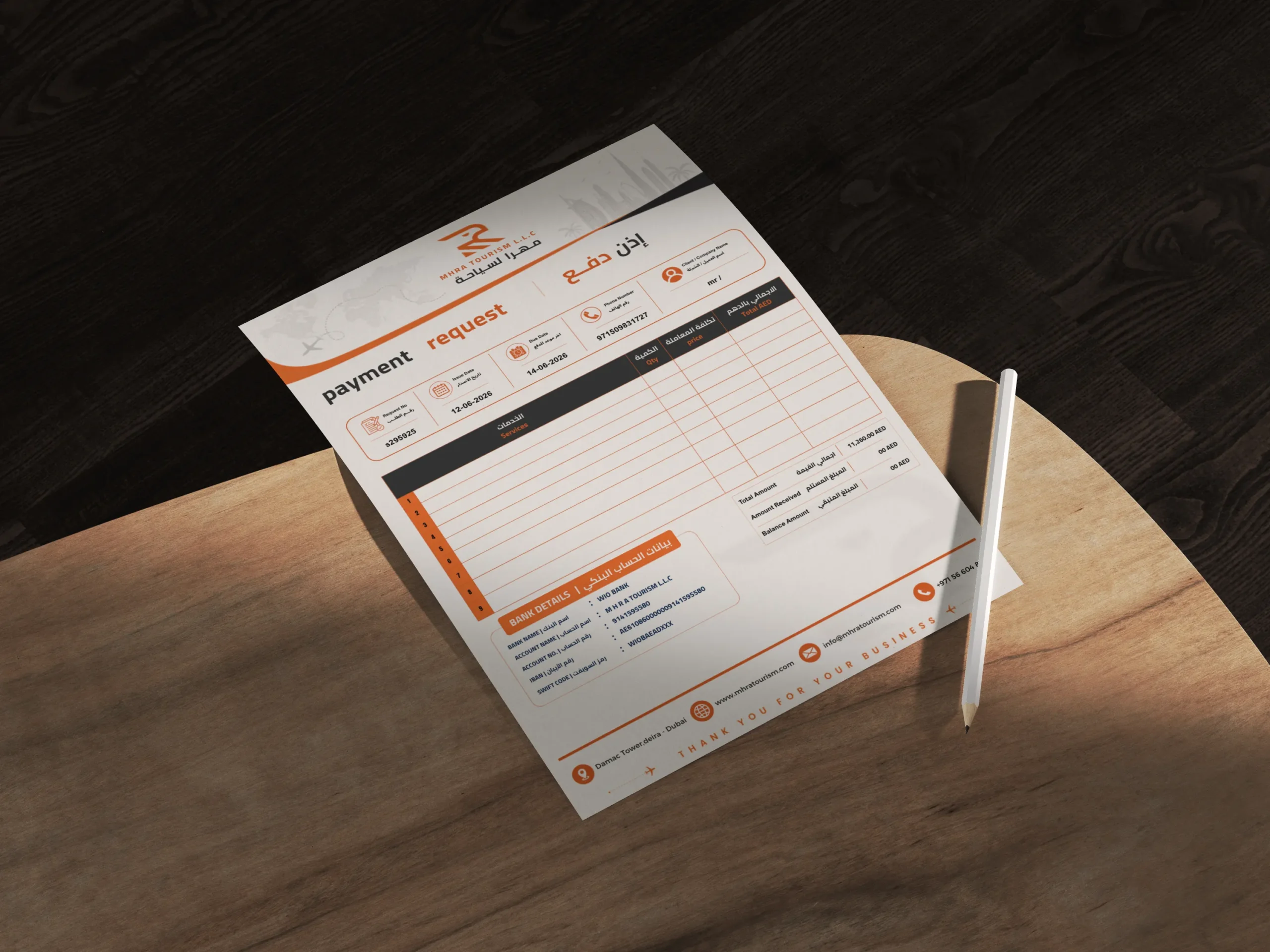 MHRA Tourism quotation and invoice mockup