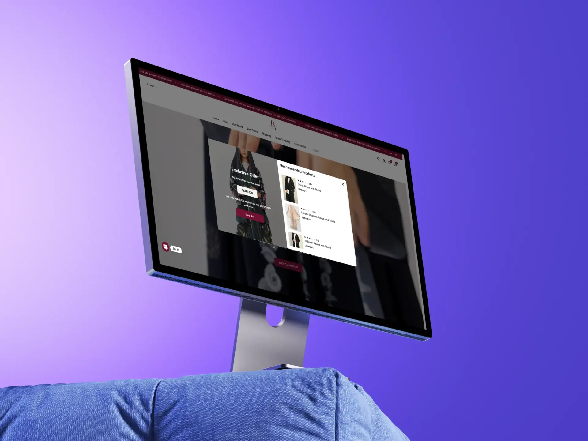 Pearls Abayaa website desktop mockup