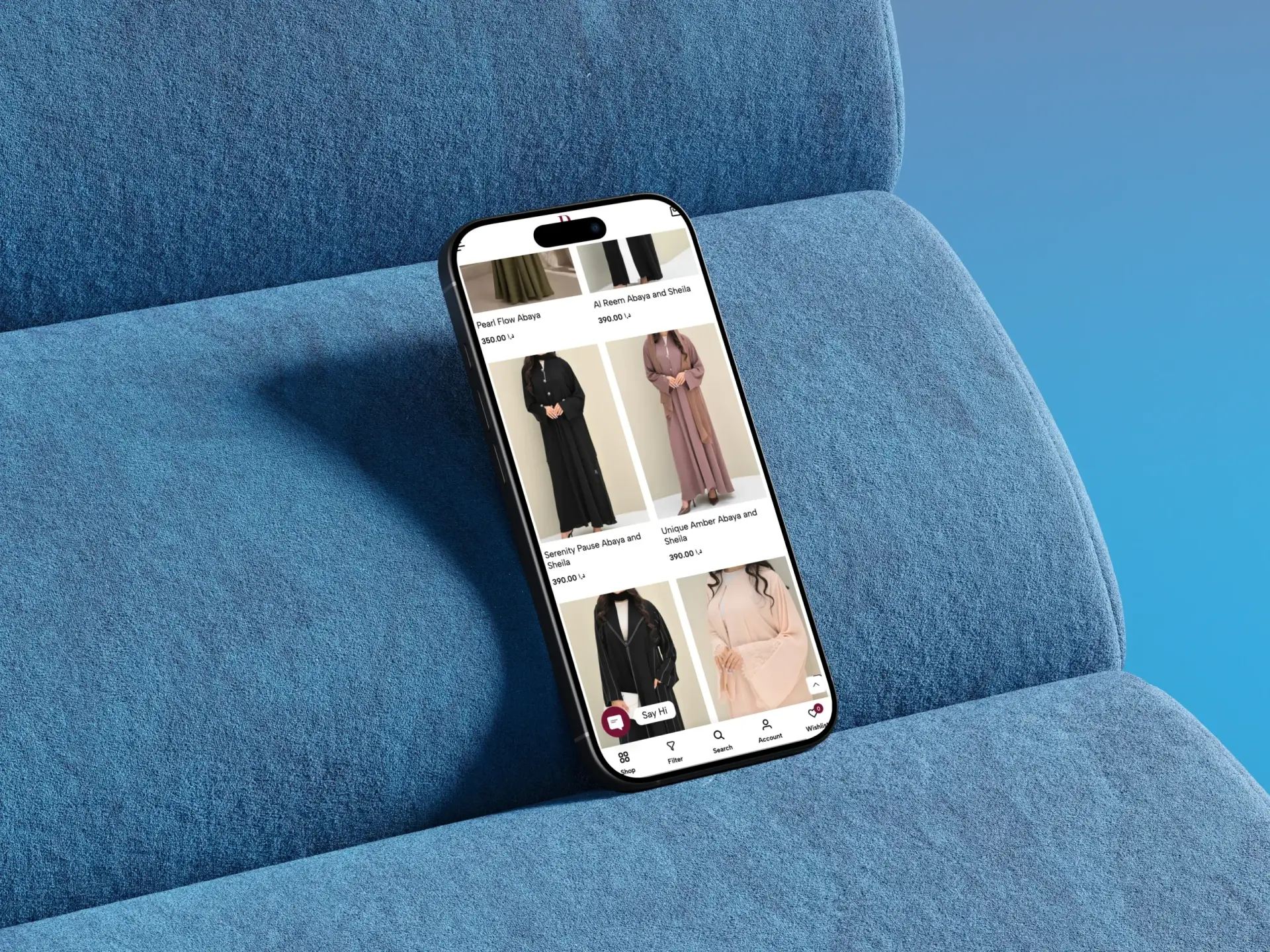 Pearls Abayaa mobile website mockup