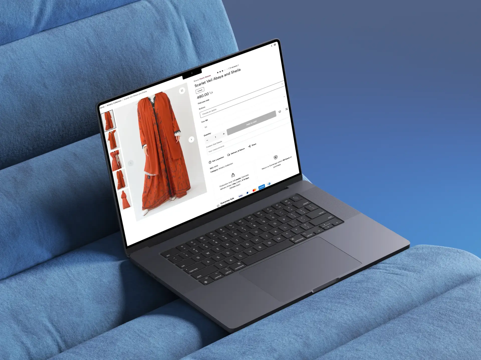 Pearls Abayaa website mockup detail