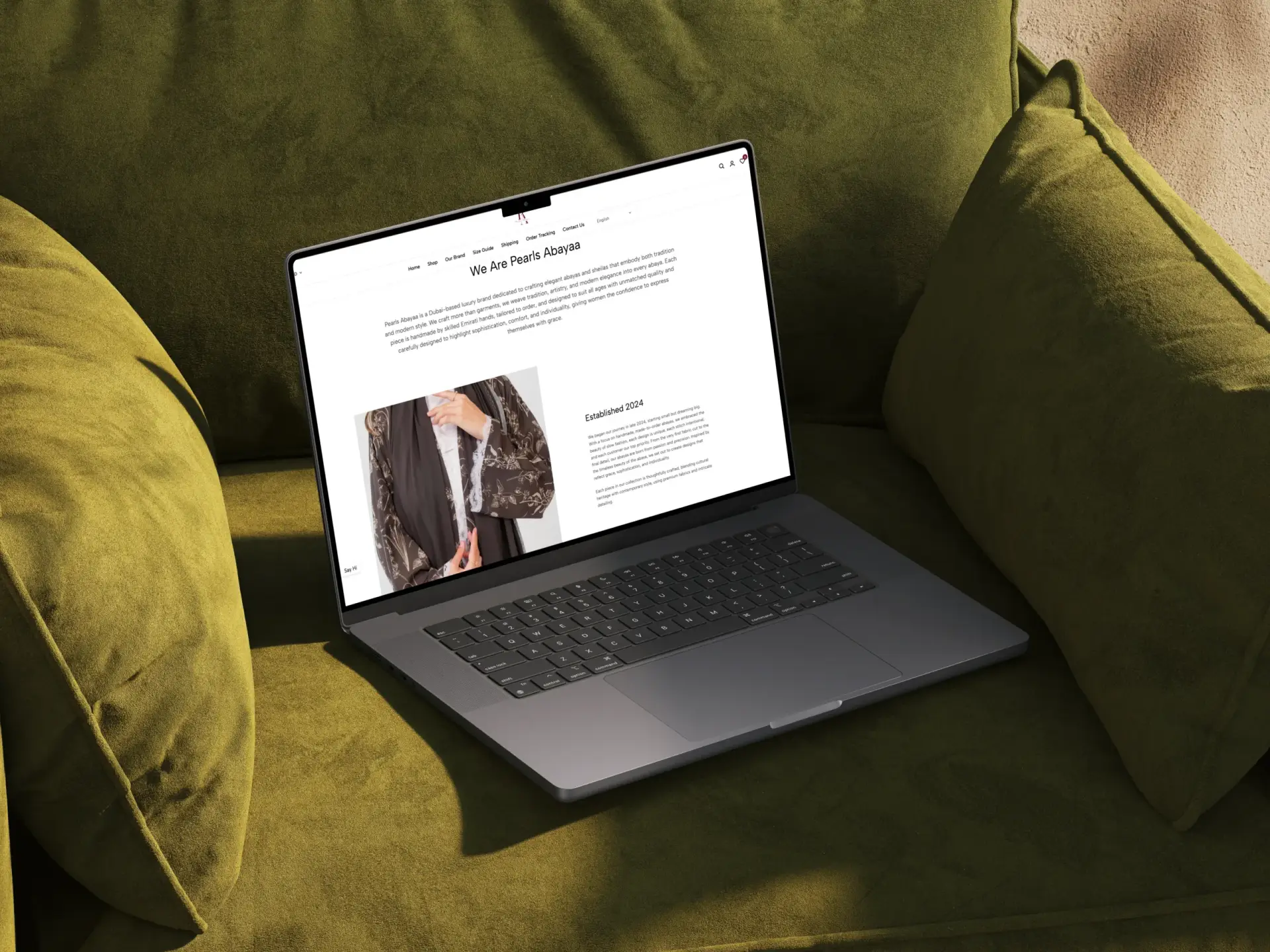 Pearls Abayaa website MacBook mockup
