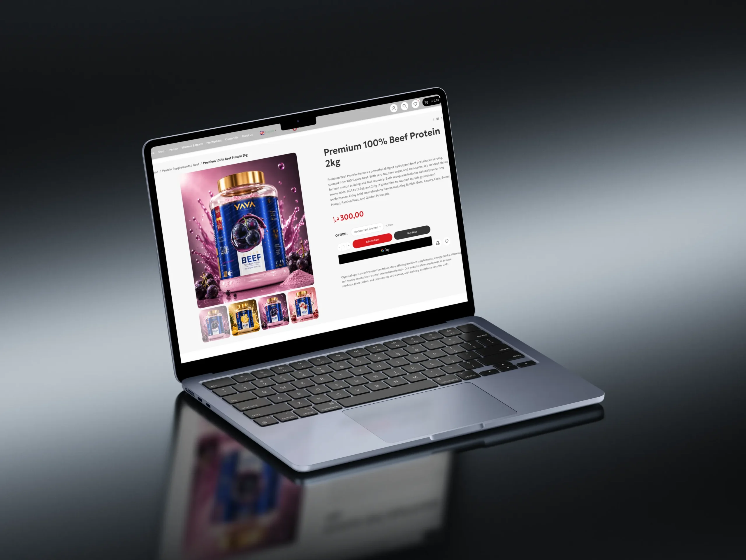 Olympia Supplement website interface mockup