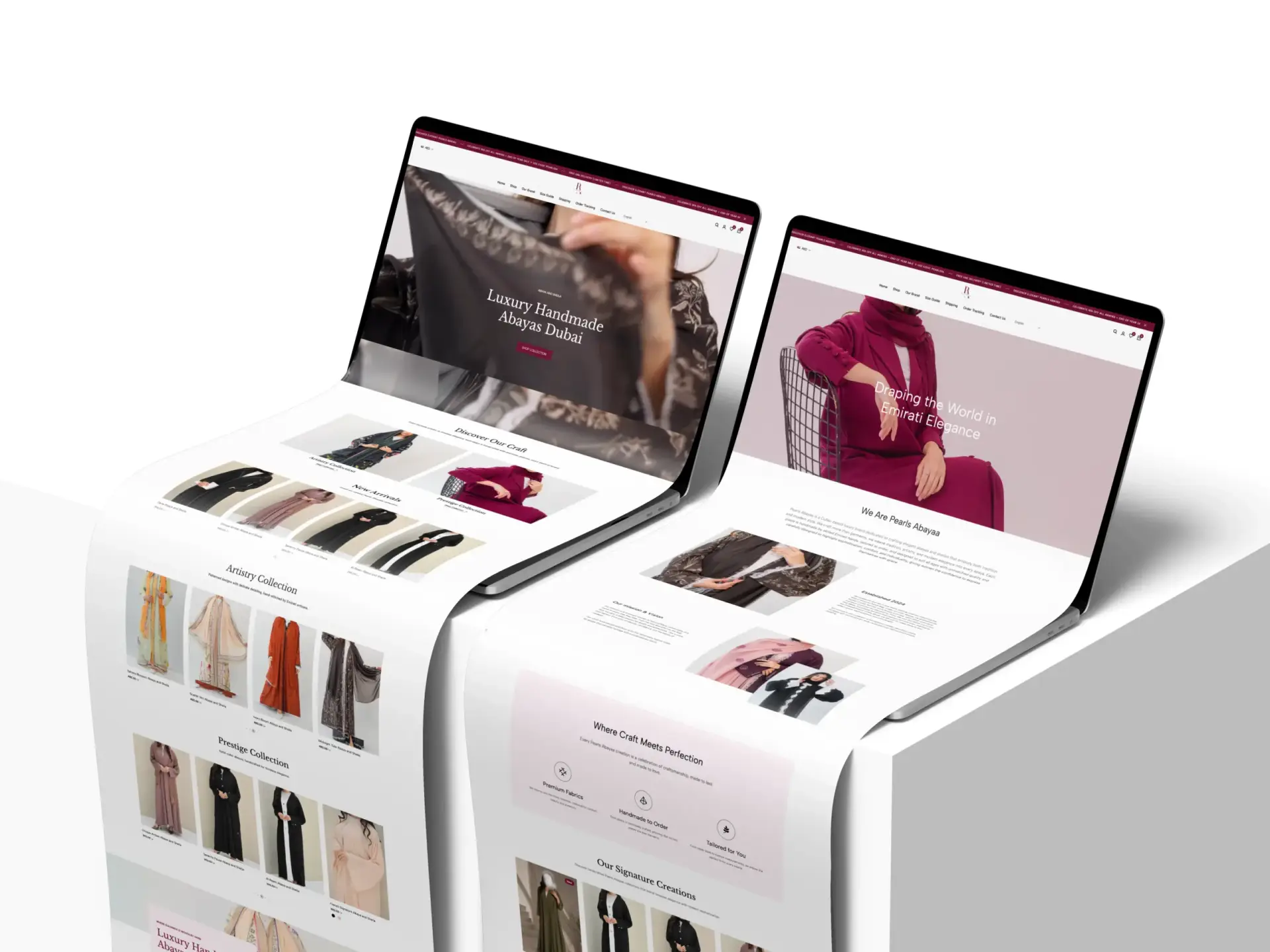 Pearls Abayaa website mockup second view