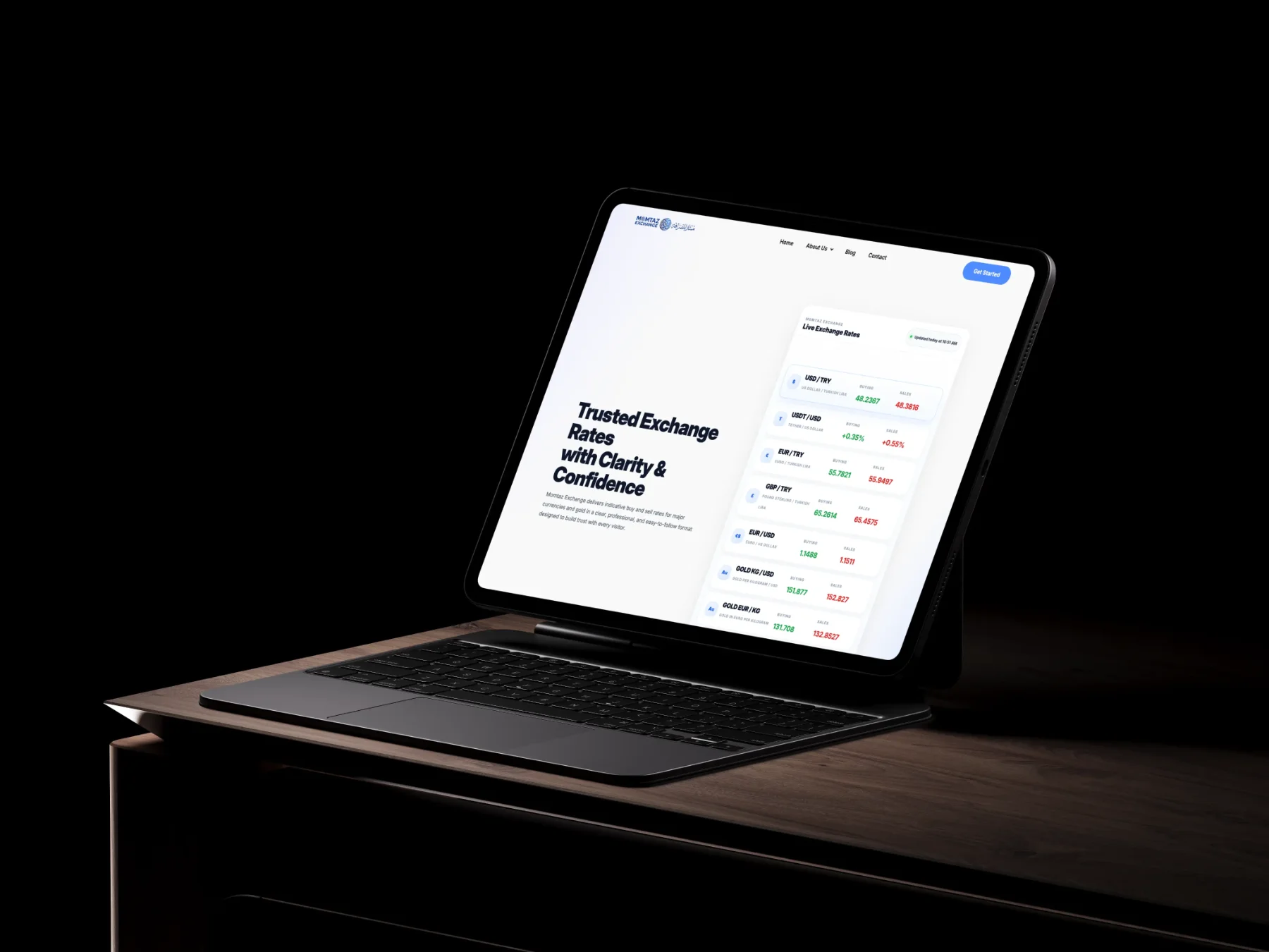 Momtaz Exchange live price website mockup