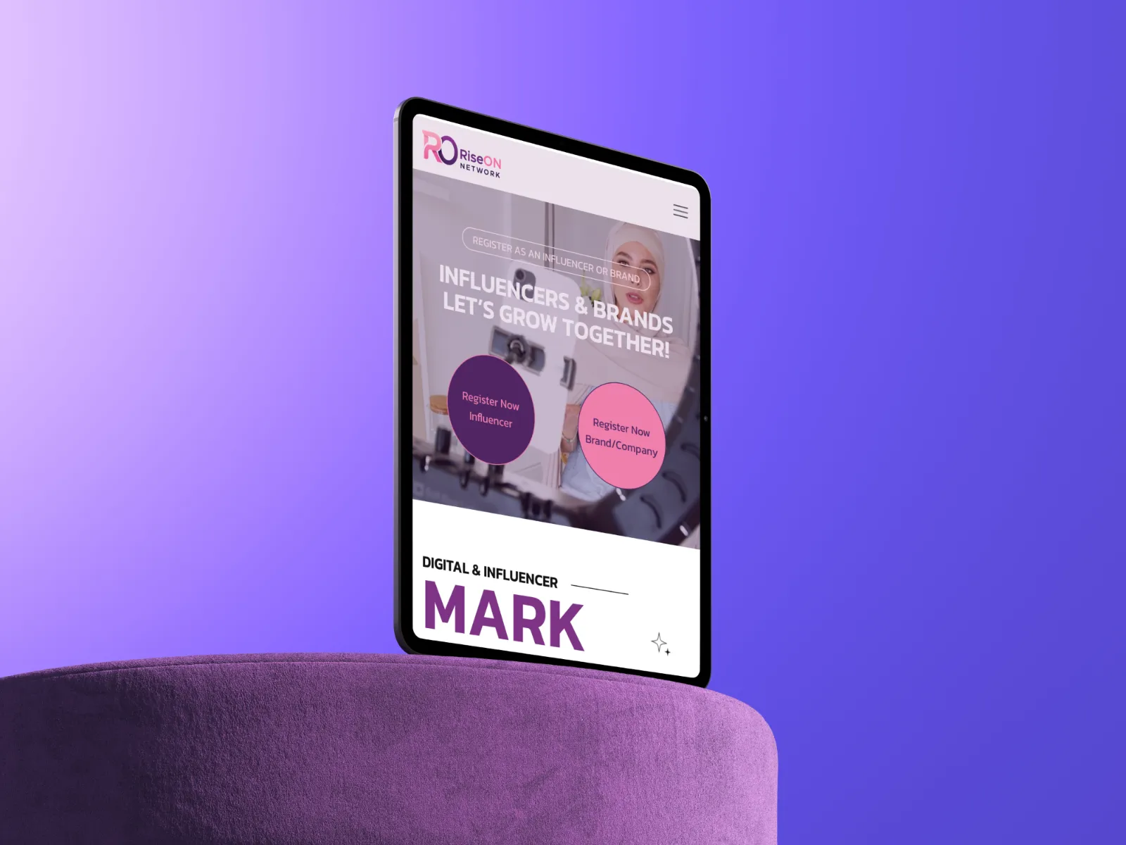 RiseOn Network website page mockup