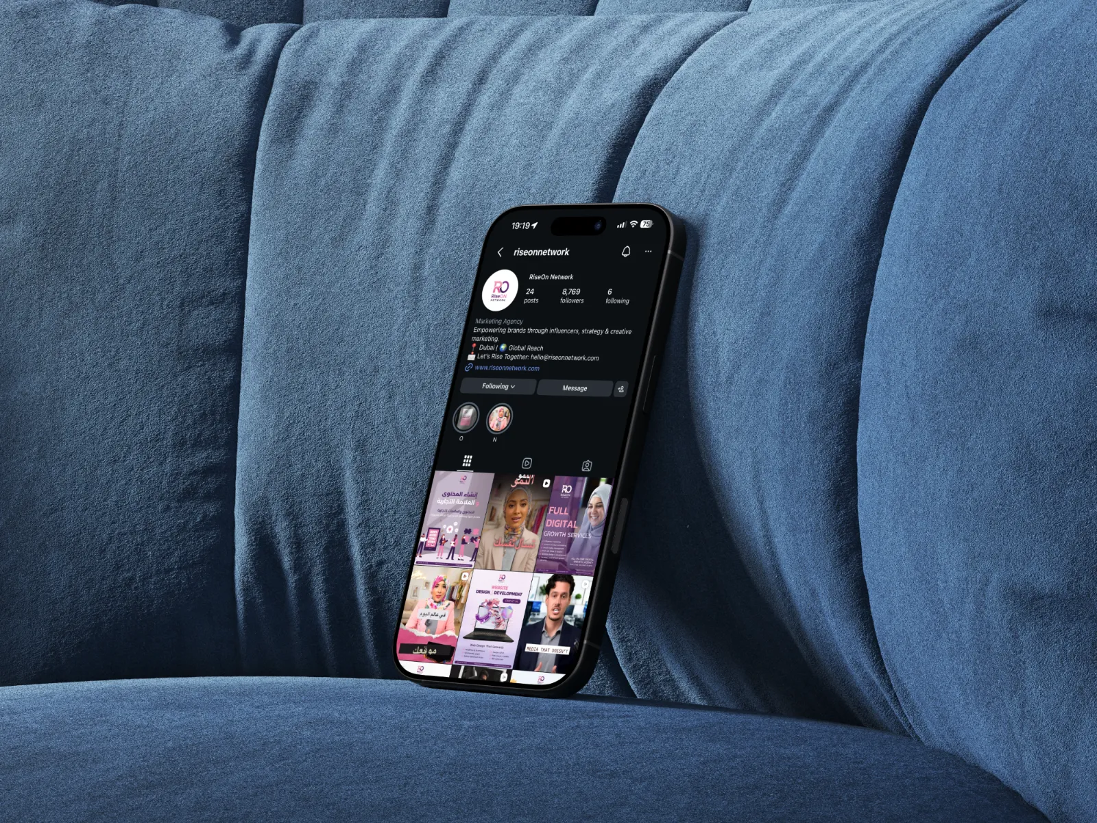 RiseOn Network social media mockup